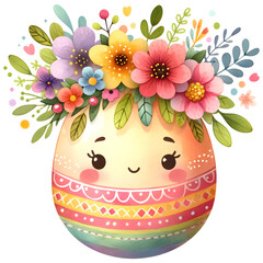 Cute floral easter egg watercolor clipart with transparent background - 767772672