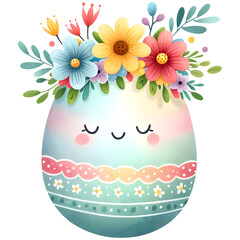 Cute floral easter egg watercolor clipart with transparent background - 767772686