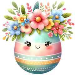 Cute floral easter egg watercolor clipart with transparent background - 767772689