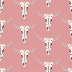 Cute Wild West Seamless Pattern With Cow Skull