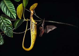 An oil painting I illustrated a few years ago depicting a bat pitcher plant and its resident: the...