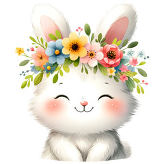 Cute Floral Watercolor Easter Bunny Clipart with transparent background - 767773028
