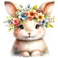 Cute Floral Watercolor Easter Bunny Clipart with transparent background - 767773069