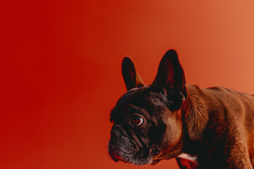 A dog with brown fur and black ears is staring at the camera, Black French Bulldog