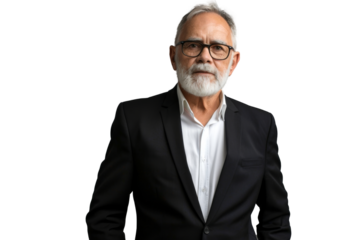 Portrait studio Smart and healthy senior business man wearing suit and t shirt that posing and smiling relaxedly isolated on transparent png background.