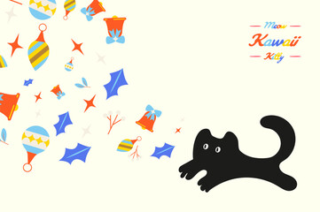 Kawaii Cats vector illustration  Smiling Kitty, cute and round-faced cat