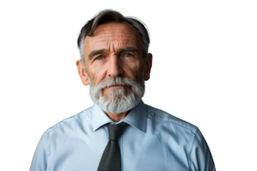 Portrait studio Smart and healthy senior business man wearing suit and t shirt that posing and smiling relaxedly isolated on transparent png background.