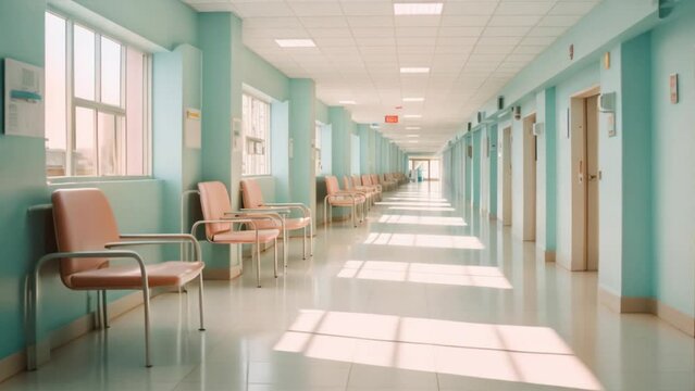 Empty chairs in the hospital corridor, clean and modern hospital