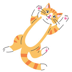 Cute comic orange cat. Hand drawn vector illustration. Funny pet character card template. Isolated on white. - 767775064