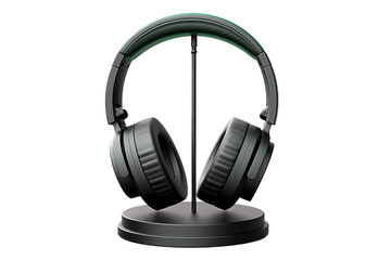 Fototapeta na wymiar Harmonious Duet: Headphones Perched Elegantly on Stand.. On a White or Clear Surface PNG Transparent Background.