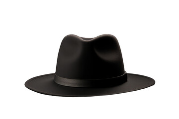 Midnight Elegance: A Black Hat on a White Canvas. On a White or Clear Surface PNG Transparent Background.