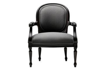Shadows of Silence: A Black Chair With a Gray Upholstered Seat. On a White or Clear Surface PNG Transparent Background.