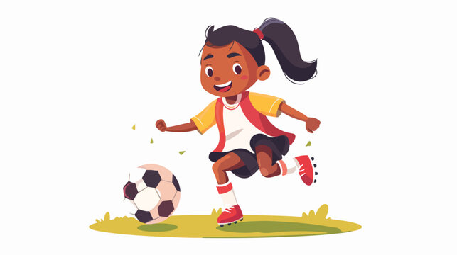 Little girl in uniform bouncing soccer ball 