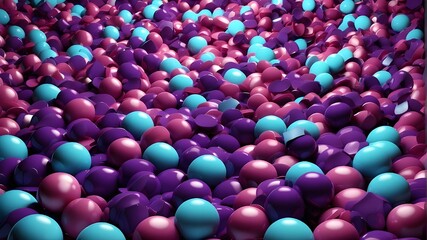 Purple and blue 3D spheres combine to make an abstract background. Blending 3D Render.