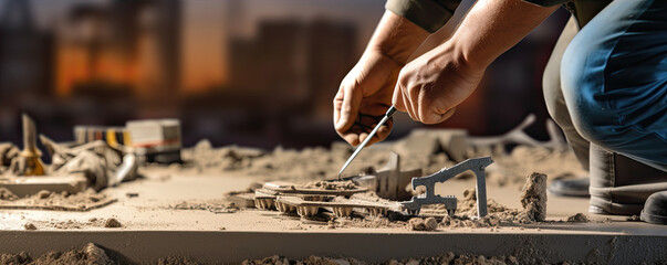 Worker with pliers and wires buil base mini houses.