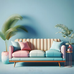 Fototapeta na wymiar Sofa, pastel colors, isolated on a blue background, Modern stylish sofa, Furniture, interior object