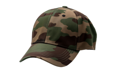 Stealthy Urban Charm: Camo Baseball Cap. On a White or Clear Surface PNG Transparent Background.