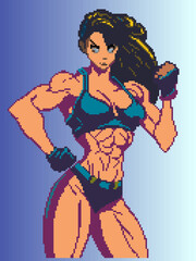 Athletic girl in pixel art style. Color illustration for design - 767778683