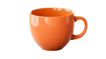 Vibrant Glow: A Luminous Orange Coffee Cup on a Pure White Canvas. On a White or Clear Surface PNG Transparent Background.