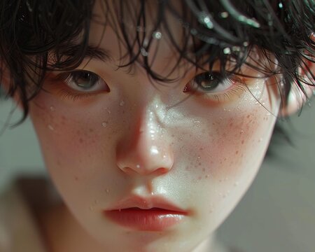 Korean boy Kpop idol look, close up