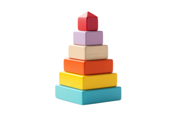 Towering Rainbow: Playful Stack of Colorful Blocks. On a White or Clear Surface PNG Transparent Background.