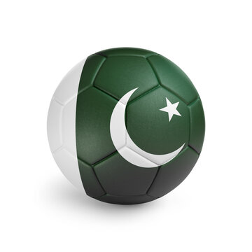 Soccer ball with Pakistan team flag, isolated on white background