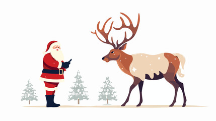 Santa And Reindeer On Christmas Vector Illustration.
