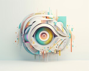 The Binary alphabet blending seamlessly with futuristic elements to create a striking visual representation within an eye   low poly - obrazy, fototapety, plakaty