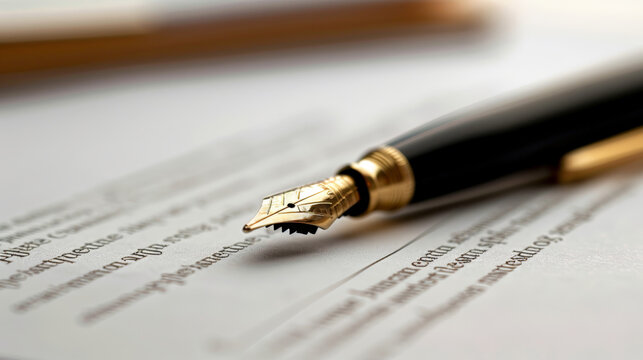 Close-up of a signed contract with a celebratory pen resting on top