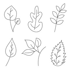 A set of linear sheet icons. Leaves with a black outline on a transparent background.