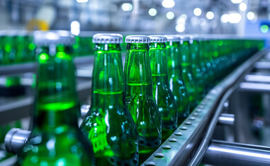 Green Beer Bottles on the Production Line