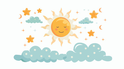 Simple isolated illustration of sun with cloud 