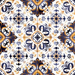 Fototapeta na wymiar Repeating pattern inspired by Basque tile style. It has a seamless edge for continuous repeatability.