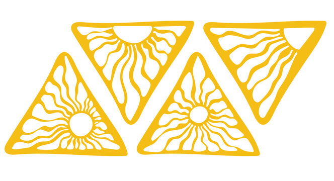 Groovy retro abstract sun backgrounds. Organic doodle shapes in trendy naive hippie 60s 70s style. Contemporary poster print banner template