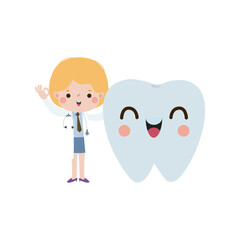Happy Dentist with Tooth character Cute cartoon flat style vector illustration on white background