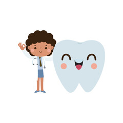 Happy Dentist with Tooth character Cute cartoon flat style vector illustration on white background