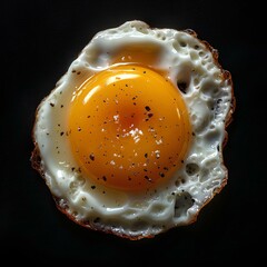 Egg yolk isolated on background. Egg top view. Omlet. Fried egg as breakfast food - obrazy, fototapety, plakaty
