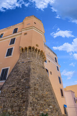 Historic center of Civitavecchia, Italy: view of the Torrione, a medieval tower,  one of the few remains of the medieval walls.