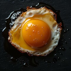 Egg yolk isolated on background. Egg top view. Omlet. Fried egg as breakfast food - obrazy, fototapety, plakaty