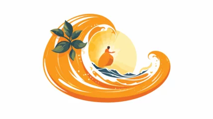 Fotobehang Surfer and waves inside abstract juicy orange logo icon © Mishab