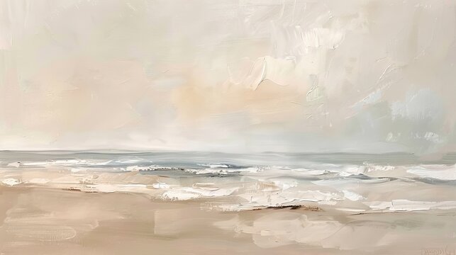 minimal light beige tone oil painting style landscape of a beige coastline  
