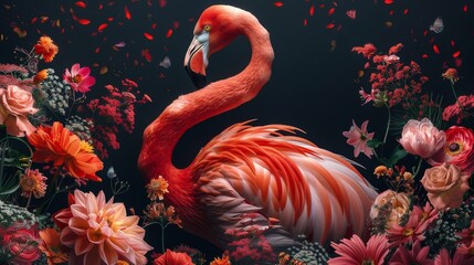 beautiful fine art flamingo with a black background