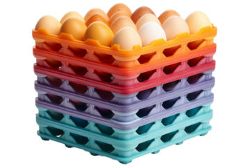 Egg Tower: A Delicate Balance. On a White or Clear Surface PNG Transparent Background.
