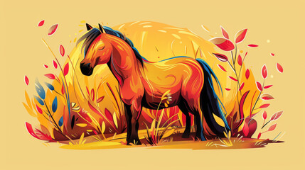 Colorful Cartoon Horse in vivid colors