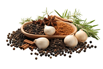 A Melange of Flavors: Wooden Spoon Overflowing With Exquisite Spices. On a White or Clear Surface PNG Transparent Background.