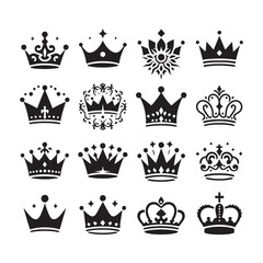 Vector Crown Set Silhouette: Majestic and Regal Crown Icons Collection- Crown Vector Stock.