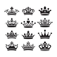 Vector Crown Set Silhouette: Majestic and Regal Crown Icons Collection- Crown Vector Stock. © Wolfe 