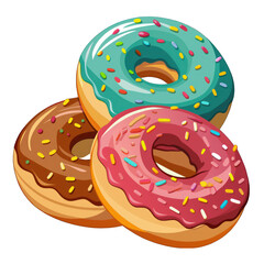 A delicious donut, possibly glazed and colorful, sits alone on a white background