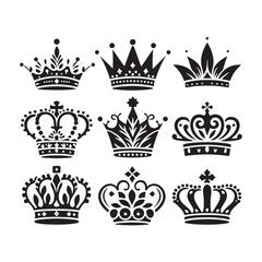 Vector Crown Set Silhouette: Majestic and Regal Crown Icons Collection- Crown Vector Stock.