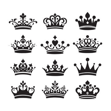 Vector Crown Set Silhouette: Majestic and Regal Crown Icons Collection- Crown Vector Stock.
